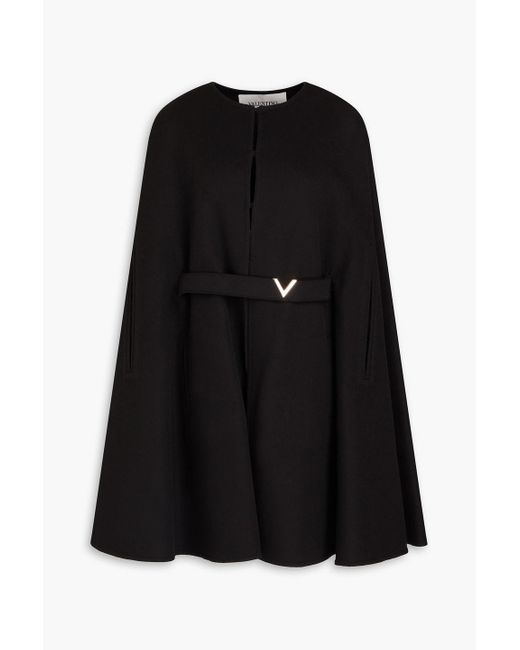 Valentino Garavani Black Belted Brushed Wool And Cashmere-blend Felt Cape