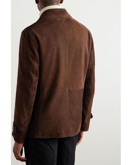 Tom Ford Brown Double-Breasted Suede Jacket for men