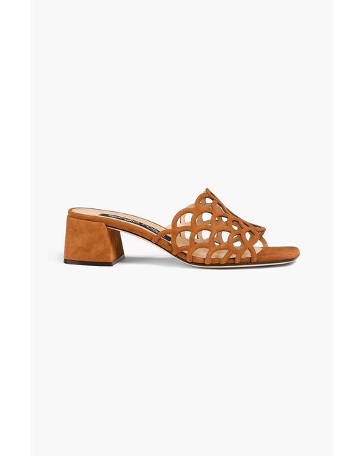 Sergio Rossi Brown Mermaid Laser-Cut Suede Mules