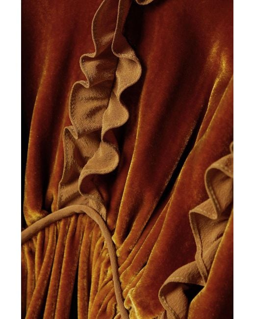 Ulla Johnson Brown Erika Ruffled Satin-trimmed Velvet Mini Dress