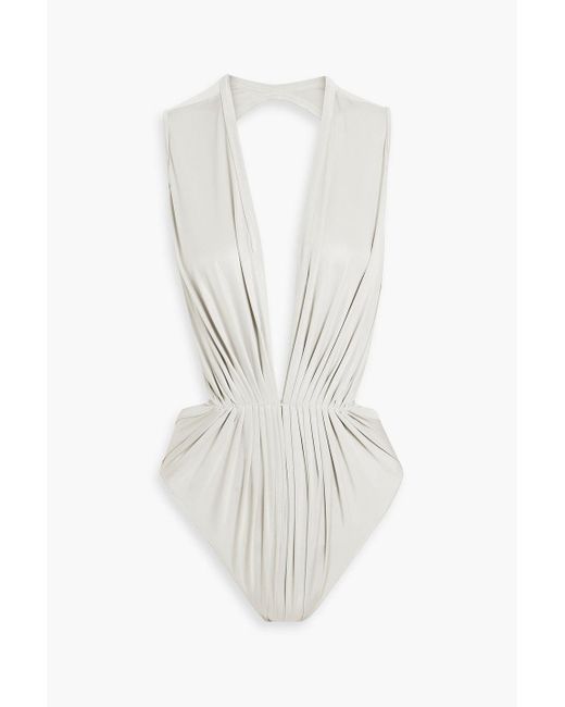 Rick Owens White Gia Open-back Pleated Jersey Bodysuit