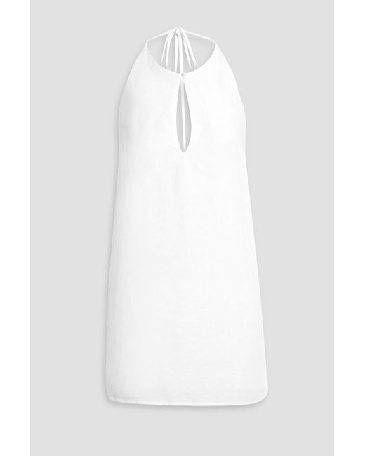 Onia White Neckholder-minikleid aus einer leinen-lyocellmischung mit cut-outs
