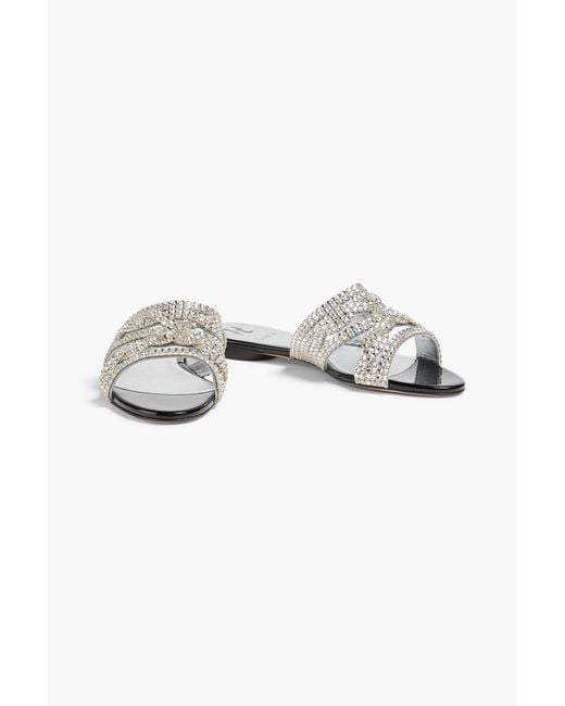 Gina White Munro Crystal-Embellished Leather Slides
