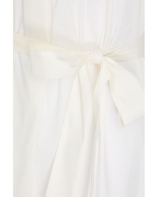 Diane von Furstenberg White Belted One-shoulder Cotton-blend Poplin Maxi Dress