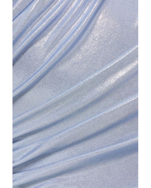 Norma Kamali Blue Diana Pickleball Strapless Ruched Lamé Mini Dress