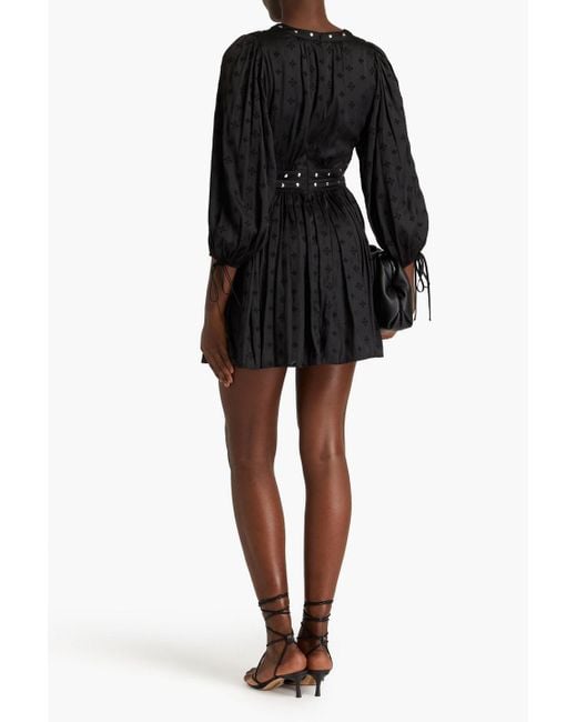Maje Black Cutout Studded Satin Mini Dress