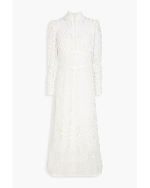 Zimmermann White Cotton-blend Lace Midi Dress