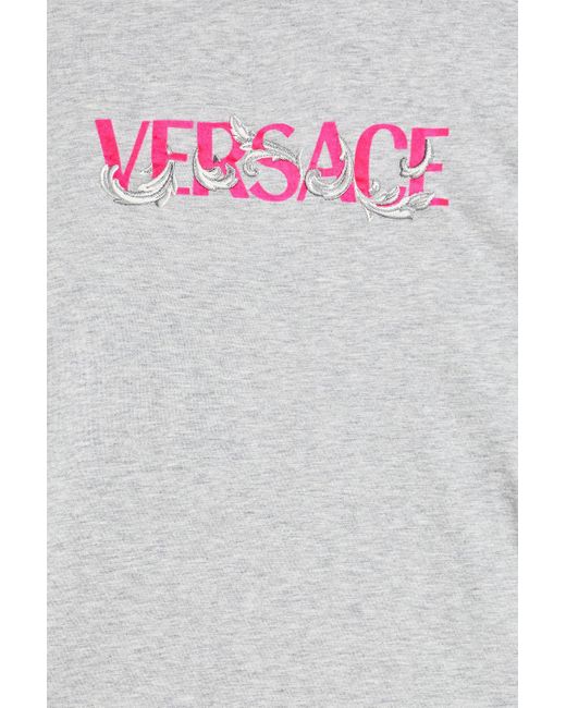 Versace White Embroidered Logo-print Cotton-jersey T-shirt for men