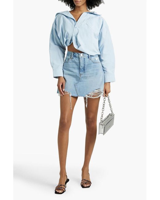 FRAME Blue Le High 'n' Tight Distressed Denim Mini Skirt