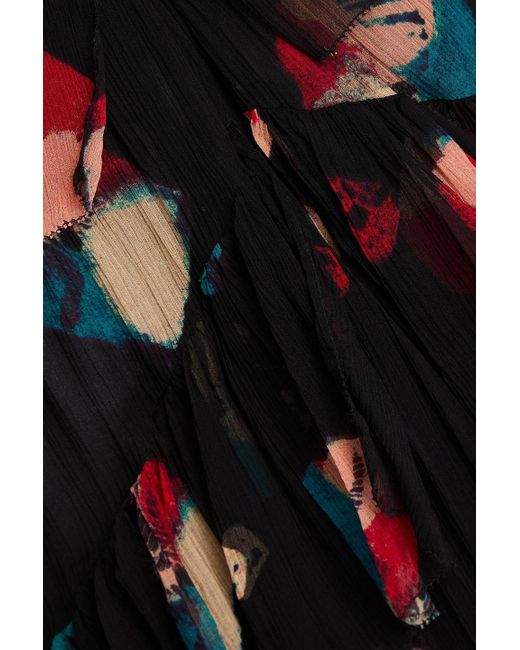 Ulla Johnson Black Ruffled Printed Silk-crepon Gown