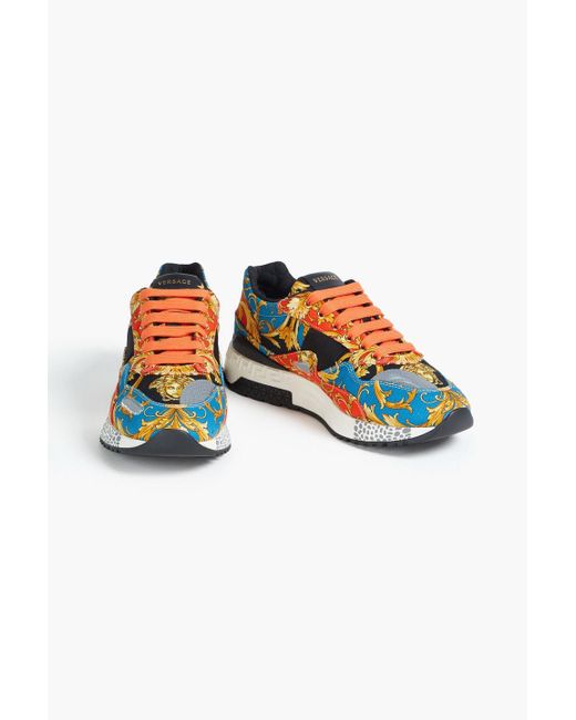 Versace Blue Printed Cotton-twill Sneakers