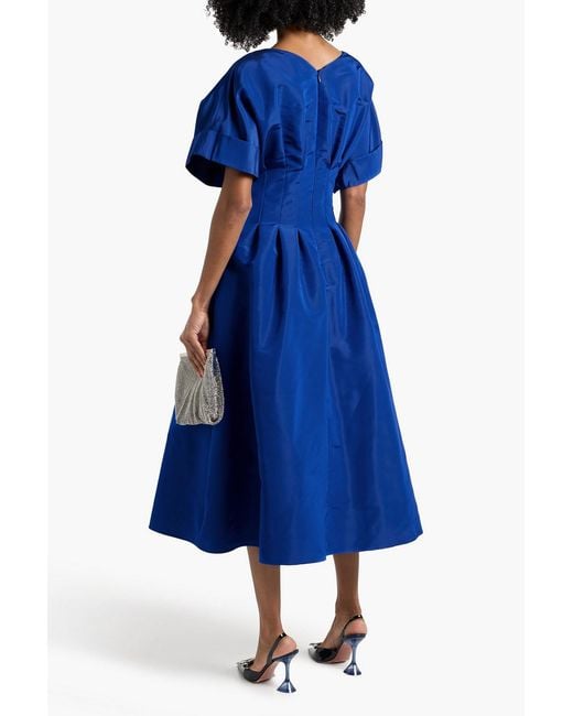 blue carolina herrera dress Carolina Herrera 'Off-Shoulder 3/4 Slv Ruched Midi' Dress S Blue main image 0