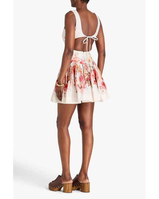 Zimmermann Red Cutout Floral-print Linen Mini Dress