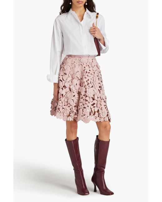 Valentino Garavani Pink Bead-embellished Laser-cut Wool-blend Felt Skirt