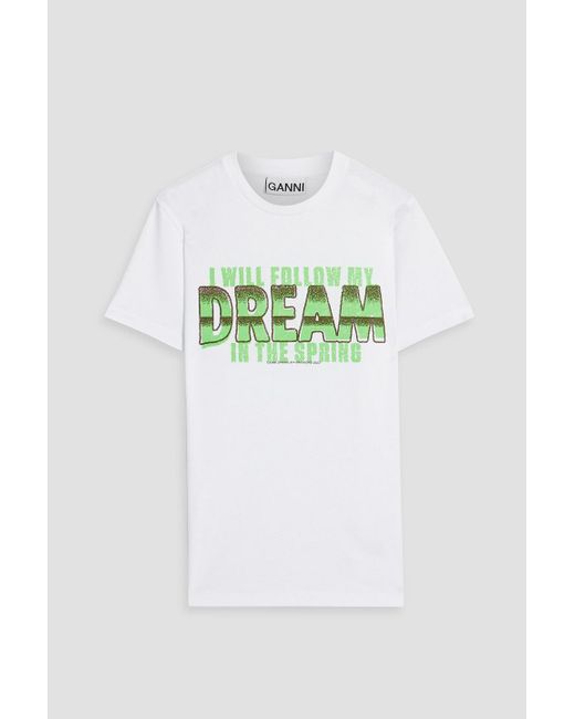 Ganni Green Printed Cotton-jersey T-shirt