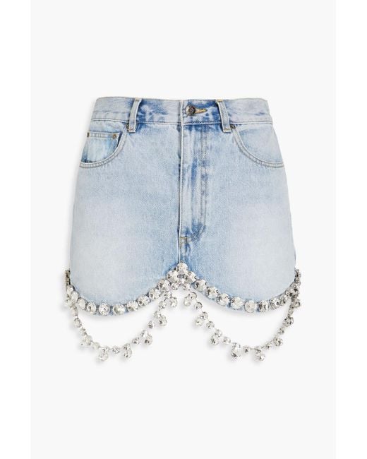 Area Crystal-embellished Faded Denim Mini Skirt in Blue