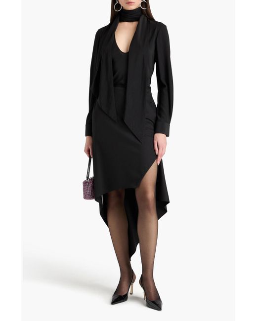 Helmut Lang Black Asymmetric Wool Midi Skirt