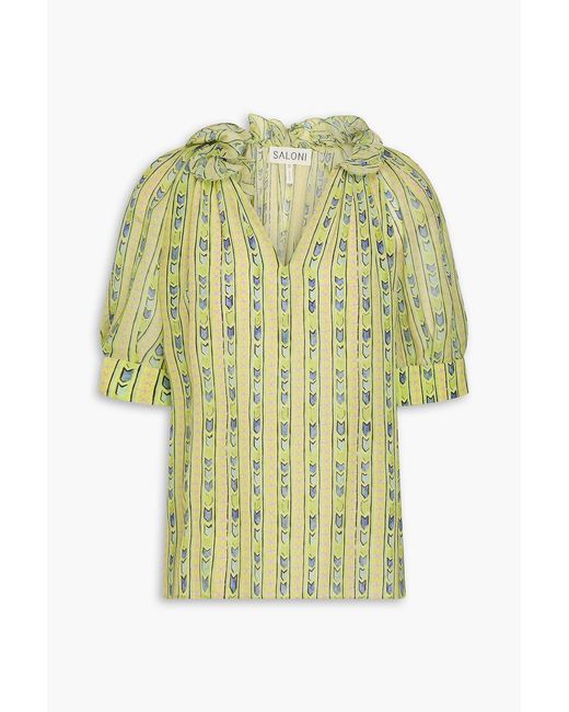 Saloni Yellow Josie Ruffled Printed Silk Top