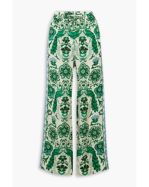 Cara Cara Green Amalfi Paisley-print Satin-twill Wide-leg Pants