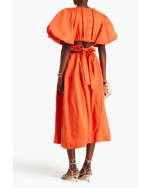 Aje. Orange Cosette Cutout Linen-blend Midi Dress