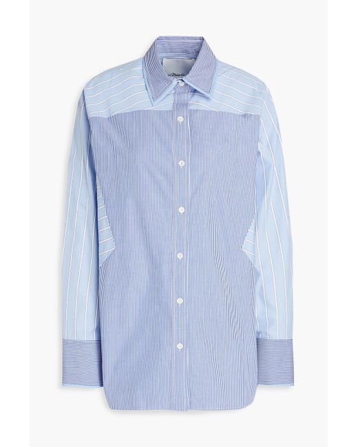 3.1 Phillip Lim Blue Oversized Paneled Striped Cotton-poplin Shirt