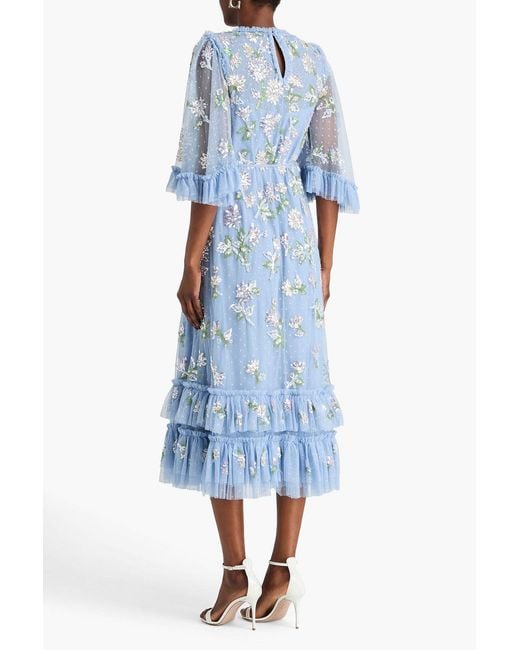 Needle & Thread Blue Tiered Embellished Point D'Esprit Midi Dress
