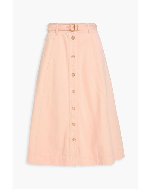 Zimmermann Pink Belted Cotton-Twill Midi Skirt