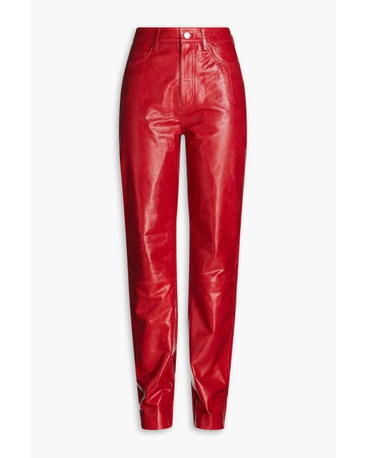 REMAIN Birger Christensen Red Leather Straight-leg Pants