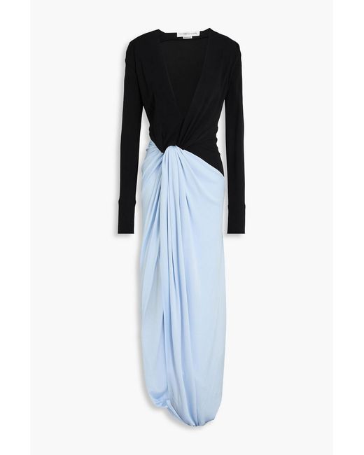Victoria Beckham Black Draped Two-tone Jersey Maxi Dress