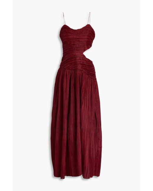 Aje. Red Laurier Cutout Plissé-organza Maxi Dress