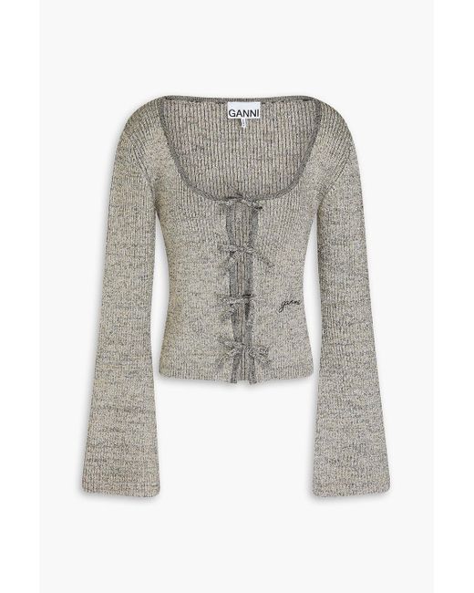 Ganni White Ribbed-Knit Cardigan