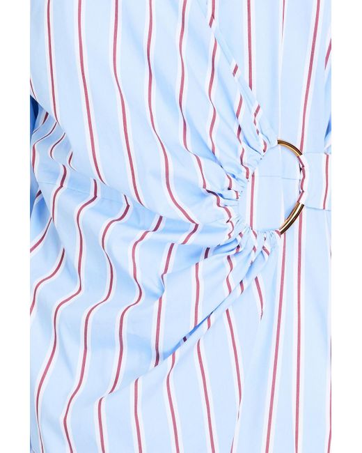 Veronica Beard Blue Afton Wrap-effect Striped Cotton-blend Poplin Midi Shirt Dress