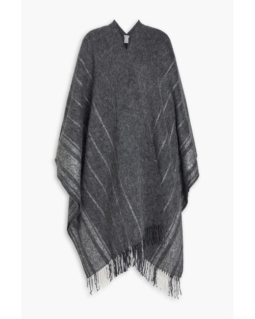 Brunello Cucinelli Gray Fringed Striped Wool-Blend Twill Cape