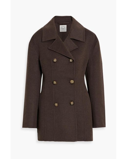 Totême  Brown Double-Breasted Wool-Felt Coat
