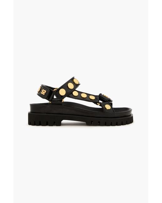 Sandro Black Studded Glossed-leather Sandals