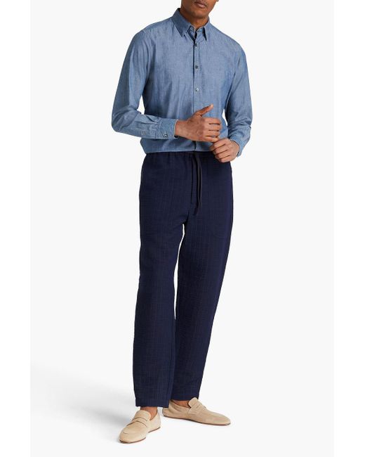 Emporio Armani Blue Seersucker Pants for men