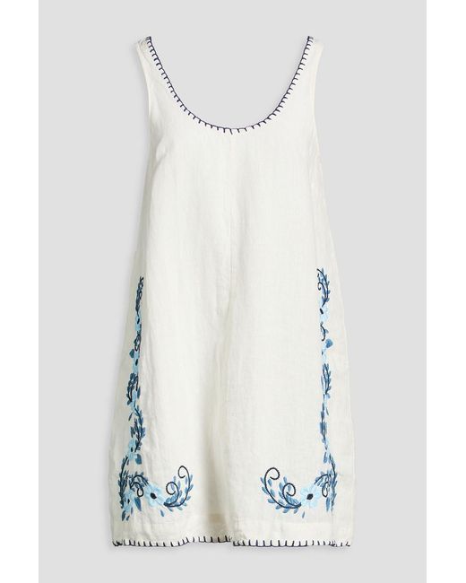 HANNAH White Sara Embroidered Linen Mini Dress