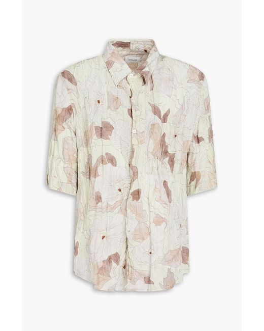Lemaire White Floral-Print Crinkled Silk-Blend Shirt for men