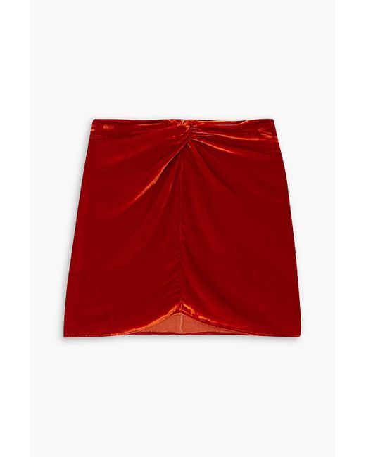 Reformation Red Harri Ruched Velvet Mini Skirt