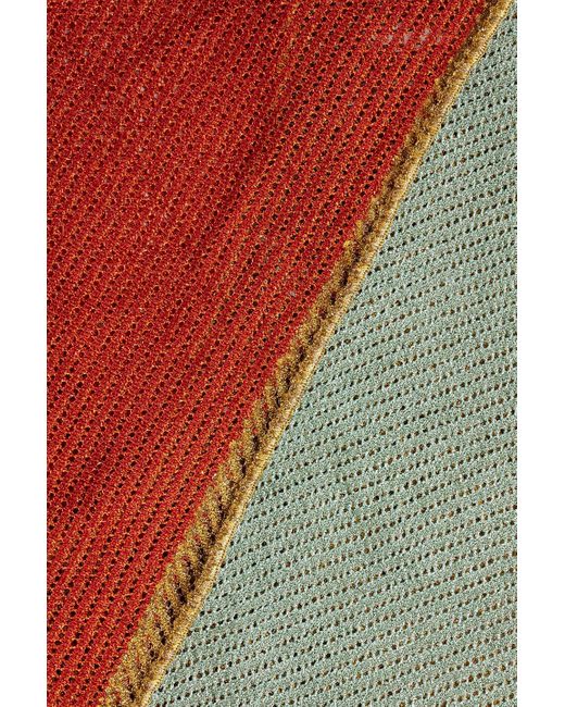 Missoni Green Fringed Metallic Crochet-knit Scarf