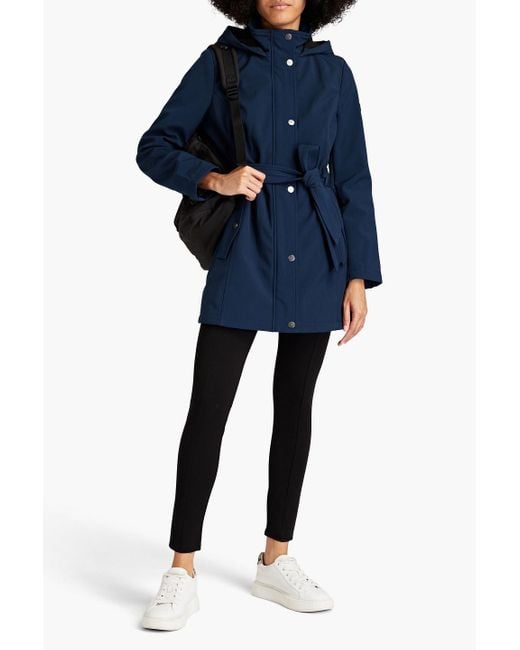 DKNY Blue Belted Shell Hooded Raincoat