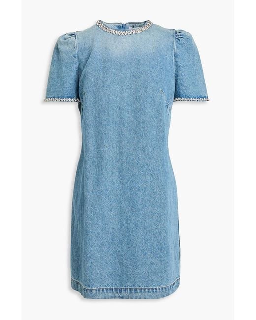 Zimmermann Blue Crystal-Embellished Faded Denim Mini Dress