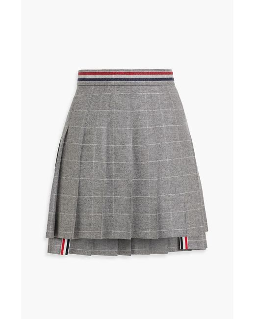Thom Browne Gray Pleated Checked Wool And Cashmere-Blend Flannel Mini Skirt