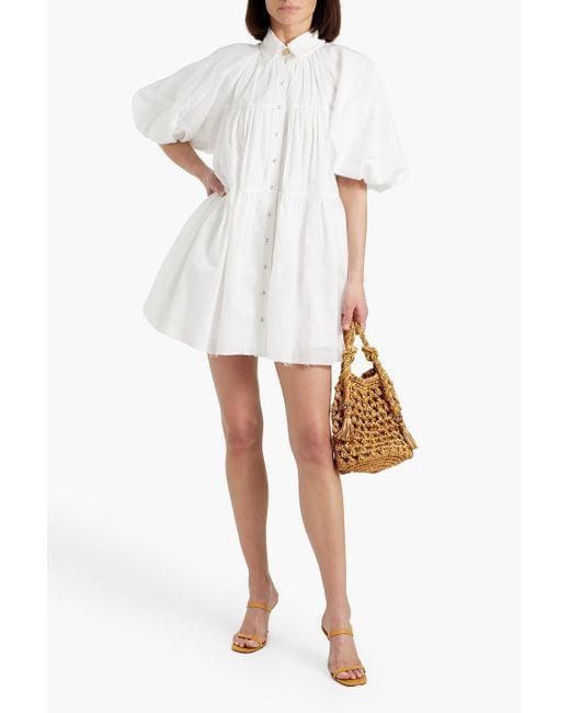 Aje. White Pablo Tiered Cotton-mousseline Mini Shirt Dress