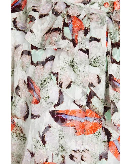IRO Orange Carus bedruckte bluse aus einer seiden-baumwollmischung mit fil coupé und rüschen
