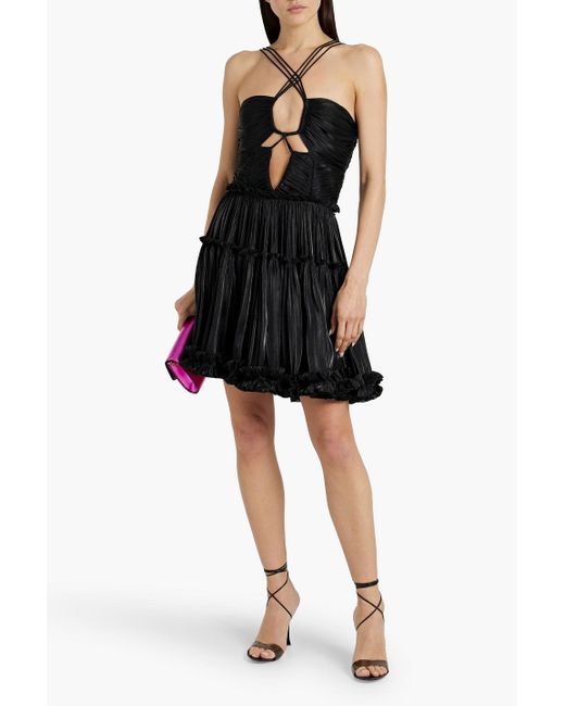 Costarellos Black Cutout Satin-jacquard Mini Dress