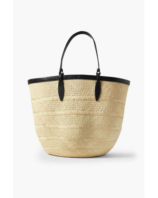 Hunting Season Natural Iraca Medium Leather-trimmed Woven Raffia Tote