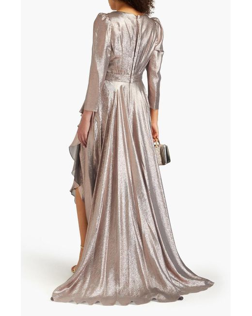 Zuhair Murad Natural Wrap-effect Ruffled Silk-blend Lamé Gown