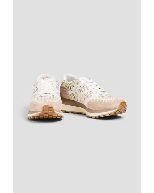 Veronica Beard Natural Valentina Crochet, Leather And Suede Sneakers