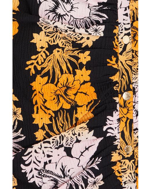 Sandro Black Cutout Floral-print Cotton-blend Seersucker Mini Dress